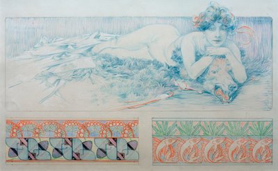 Desenho preliminar para o painel 4 de Alphonse Mucha