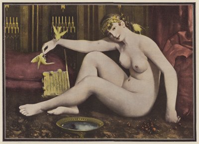Alimentando os pássaros (lito colorido) de Alphonse Pellet