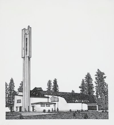 desenho da Igreja das Três Cruzes de Alvar Aalto