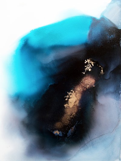 Fluxo abstrato em azul-petróleo e dourado de Alyson Storms