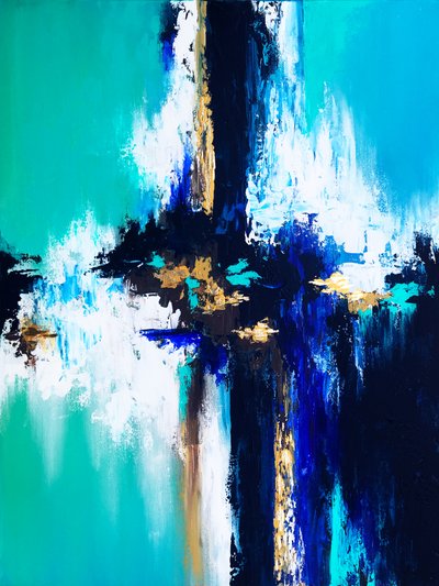 Abstrato em azul e dourado vibrante de Alyson Storms
