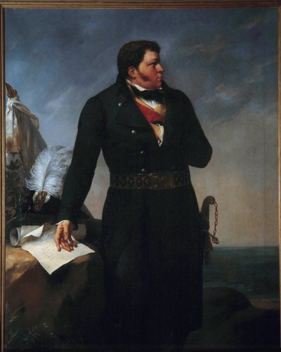 Retrato no pé de Georges Cadoudal (1771-1804). Cadoudal foi chefe chouan durante as Guerras Vendee de 1793-94. Pintura de Paul Coutan Amable (1792-1837) 1827. Dim. 2,15 X 1,40 m. Cholet, Museu de Arte e História de Amable Paul Coutan