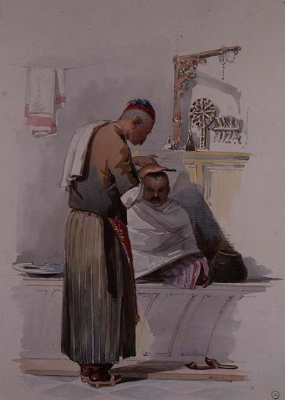 Um barbeiro, c.1855 de Amadeo Preziosi
