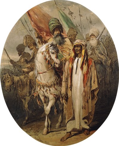 Guerreiros árabes avançando, 1855 de Amadeo Preziosi