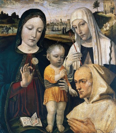Madonna e Criança, Santa Catarina de Siena e um Monge Cartuxo, c. 1490. de Ambrogio Bergognone