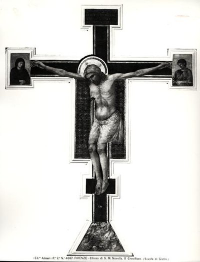 A Crucificação (tempera no painel) (foto a p/b) de Ambrogio Bondone (school of) Giotto