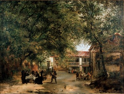 Vista da pousada Cazzuola fora do portão de Vittoria, Milão (pintura de Ambrogio Fermini