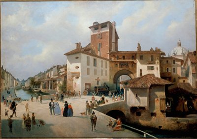 Vista do portão Ticinese, Milão (pintura de Ambrogio Fermini