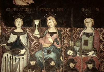 Alegoria do Bom Governo, detalhe da Justiça, Esperança e Magnanamidade, 1338-40 de Ambrogio Lorenzetti