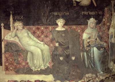 Alegoria do Bom Governo, detalhe de Paz, Fortitude e Prudência, 1338-40 de Ambrogio Lorenzetti