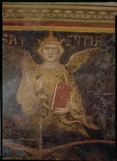 Alegoria do Bom Governo, detalhe da Sabedoria, 1338-40 de Ambrogio Lorenzetti