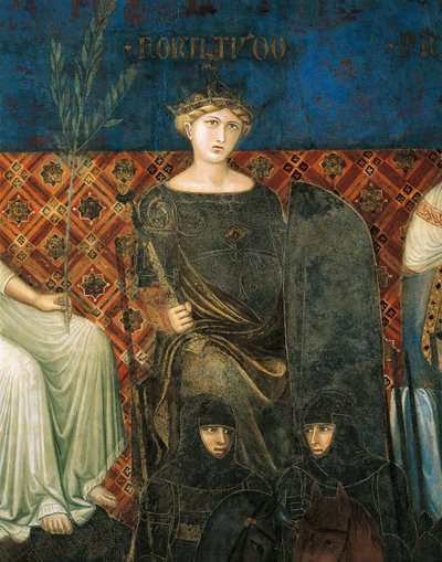 Alegoria da força, detalhe da Alegoria e efeitos do bom e mau governo na cidade e no campo de Ambrogio Lorenzetti