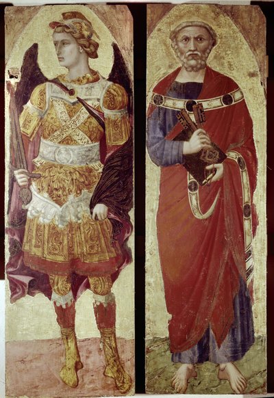 Arcanjo Miguel e São Pedro, detalhe de um políptico (tempera sobre madeira de Ambrogio Lorenzetti