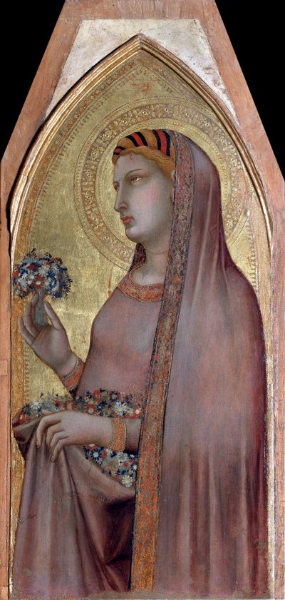 Dorothea de Cesaréia ou Dorothy (de Virgin e Child Polyptych) - Detrempe sobre madeira de Ambrogio Lorenzetti