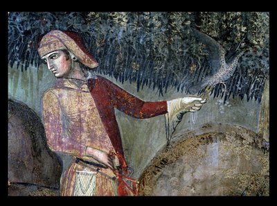 Efeitos do bom governo no campo, detalhe de um falcoeiro, 1388-40 de Ambrogio Lorenzetti