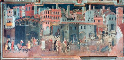 Efeitos do bom governo na vida urbana, detalhe, c1330 de Ambrogio Lorenzetti