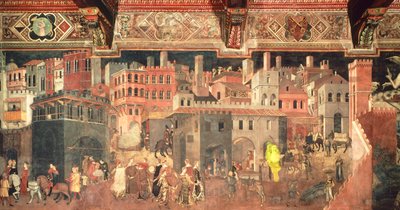 Efeitos do bom governo na cidade, detalhes da Alegoria e efeitos do bom e mau governo na cidade e no campo de Ambrogio Lorenzetti