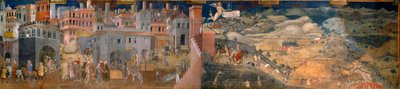 Os efeitos de um bom e mau governo na cidade e no campo. Detalhes dos efeitos de um bom governo na cidade e no campo. de Ambrogio Lorenzetti
