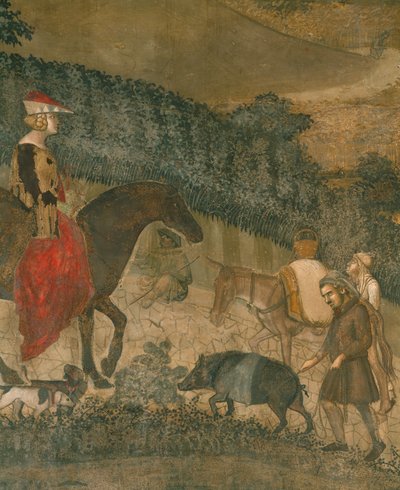 Camponeses com um porco preto e um burro (fresco) de Ambrogio Lorenzetti