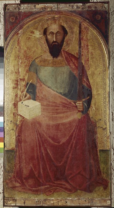 São Paulo. Pintura de Ambrogio Lorenzetti (1290-1348). Pintura em madeira. Roccalbegna (Grosseto), Igreja dos Santos Pedro e Paulo de Ambrogio Lorenzetti