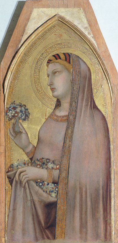 São Dorothea, detalhe de Tríptico representando Madonna e Criança com Maria Madalena e São Dorothea de Ambrogio Lorenzetti (1290-ca 1348), óleo sobre madeira de Ambrogio Lorenzetti