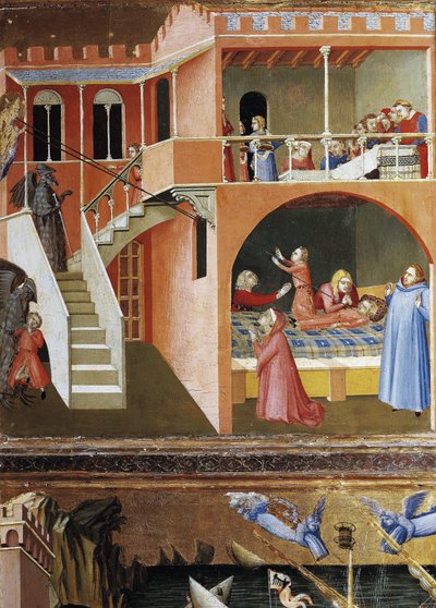 A ressurreição da criança morta. Cenas da Vida de São Nicolau (Tempera sobre madeira de Ambrogio Lorenzetti