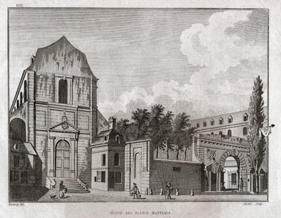 A igreja dos Blancs Manteaux no bairro de Marais, em Paris. cerca de 1780 (gravura) de Ambroise Louis Garneray