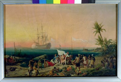 Jean de Bethencourt (c.1360-1425), Norman Navigator, descobrindo a ilha de Lanzarote em 1402, 1848 de Ambroise Louis Garneray