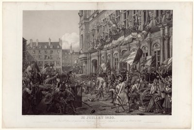 O duque de Orleães foi apresentado ao povo pelo general La Fayette na varanda do Hôtel de Ville em 31 de julho de 1830. de Ambroise Louis Garneray