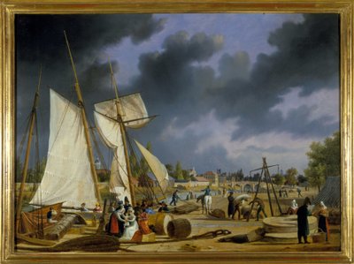 O porto de Caen, por Louis Garneray, sd. cerca de 1820, Óleo sobre tela, H. 0,330; L. 0,460. CCIP Coll. de Ambroise Louis Garneray