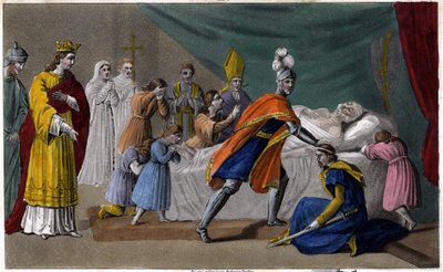 Morte de Pepin de Herstal (635-714) cercado por sua família - Morte de Pepin de Herstal (avô de Pepin le Brief), cercado por sua família e na presença de Dagobert III (714) - Sorteio e sepultura por Ambroise Tardieu em 1825 de Ambroise Tardieu