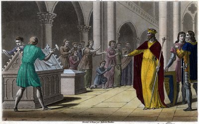 Grimoald, filho de Pépin o Ancião, Prefeito do Palácio da Austrália (642) sob Sigebert III. Desenhado e gravado por Ambroise Tardieu em 1825. de Ambroise Tardieu