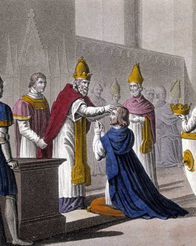 Luís II foi consagrado pela segunda vez no Concílio de Troyes por João VIII em 879 (detalhe de 33595). Desenhado e gravado por Ambroise Tardieu em 1825. de Ambroise Tardieu