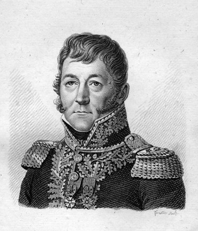 Retrato de Claude Prost (1764-1834), Barão do Império, brigada geral de artilharia - em "Portraits des generaux francais en suite les victoires et conquetes des Francais". Grave de Ambroise Tardieu, em 1818. Coleção Stella. de Ambroise Tardieu
