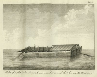 Esboço de um barco de fundo plano, como são usados para descer o Ohio e o Mississippi, publicado em 1826 de Ambroise Tardieu