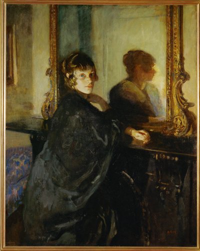 A mulher do pintor, Mary, nascida Mary Spencer-Edwards, também ela pintora, no apartamento do casal em Londres (pintura sobre tela) de Ambrose McEvoy