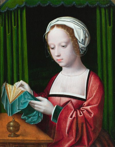 A leitura de Magdalen (óleo sobre painel) de Ambrosius (follower of) Benson