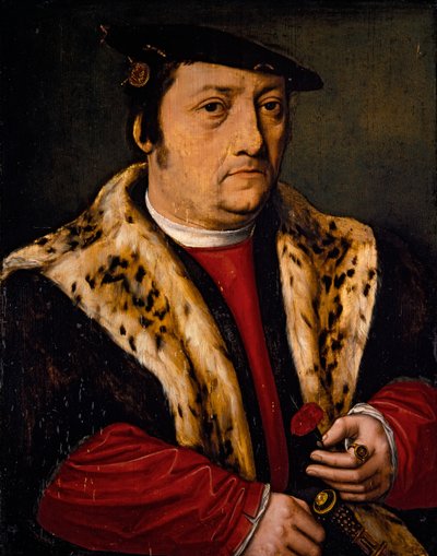 Retrato de um homem com uma rosa de Ambrosius Benson