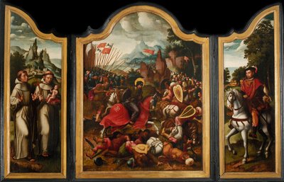 A Batalha de Clavijo, cerca de 1525-1550. de Ambrosius Benson