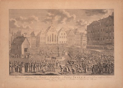 A procissão de coroação de Francisco II da Catedral de Frankfurt a Römerberg em julho de 1792 de Ambrosius Gabler
