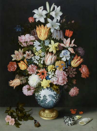 Natureza morta de flores num vaso de Wan Li de Ambrosius the Elder Bosschaert