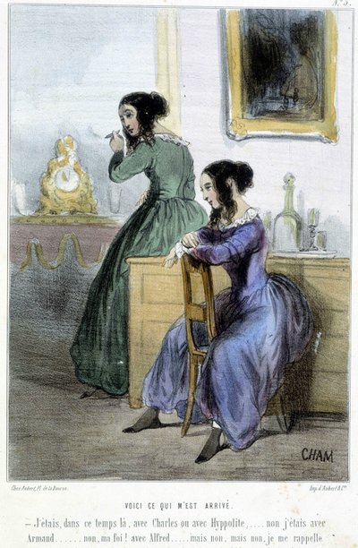 Eis o que me aconteceu (conversa de mulheres voluntárias) - em "Madeleines" de Cham, v.1870-1880 de Amédée de Noé