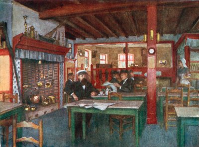 Interior de uma estalagem flamenga, La Panne (litografia a cores) de Amedee (after) Forestier