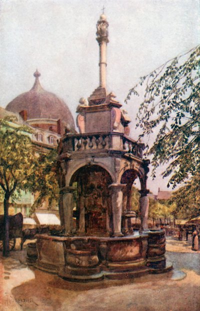 Le Perron Liegeois, Liège (litografia a cores) de Amedee (after) Forestier