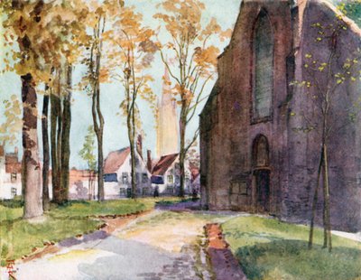 O Beguinage, Bruges (litografia a cores) de Amedee (after) Forestier