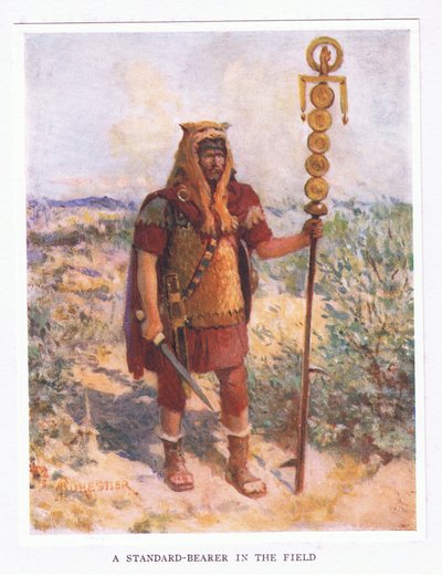 Um, padrão, portador, em, a, campo, ilustração, de, a, romana, soldado, 1928 de Amedee Forestier