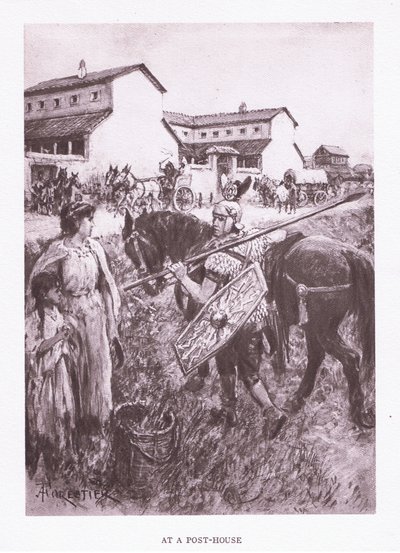 Em uma casa de correios, ilustração do soldado romano, 1928 de Amedee Forestier