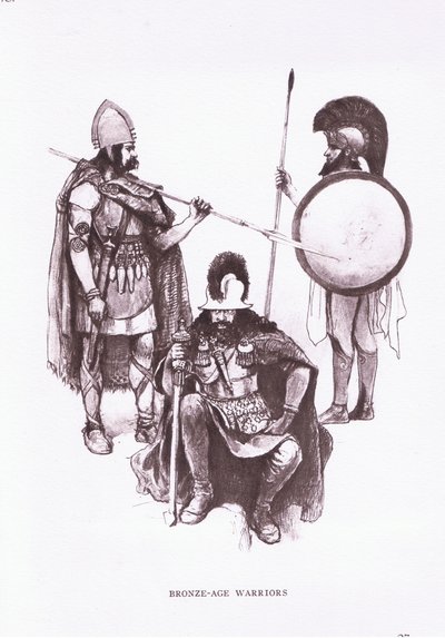 Guerreiros da Idade do Bronze, ilustração de "The Roman Soldier" (O Soldado Romano) de Amedee Forestier