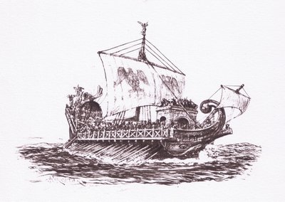 Patrulha da frota: navios romanos, ilustração do soldado romano, 1928 de Amedee Forestier