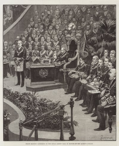 Grand Masonic Gathering no Royal Albert Hall em homenagem ao Jubileu da Rainha de Amedee Forestier